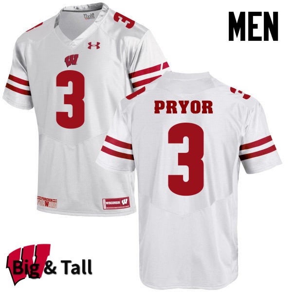 Wisconsin Badgers Men's #3 Kendric Pryor NCAA Under Armour Authentic White Big & Tall College Stitched Football Jersey WP40U72UI